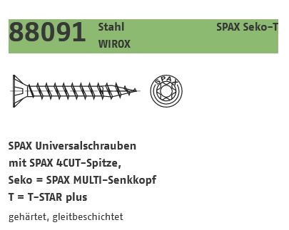 SPAX 5 x 30 T20 Senkkopf, galv.verz.