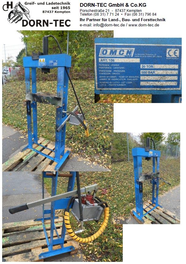 HYDRAULIKPRESSE 20 to. gebraucht Gesamthöhe 1.920mm lichte Breite 510mm lichte Höhe 940mm