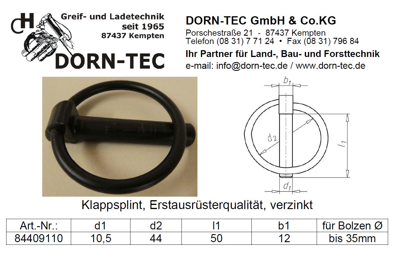 KLAPPSPLINT 10,5 x 50
Erstausrüsterqualität
lackiert