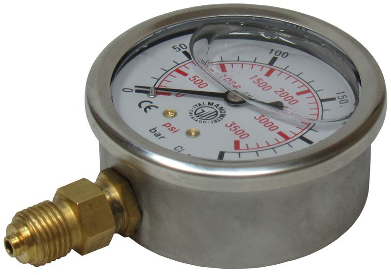 DRUCKMANOMETER bis 250 bar
D=63, Glycerin, Anschluß G1/4 radial