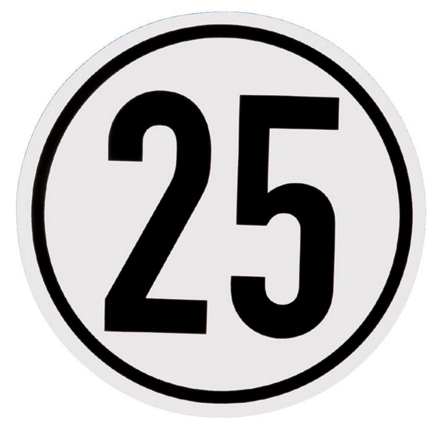 Geschwindigkeitsbegrenzungsschild 25km/h
selbstklebend
ca. Ø 20cm