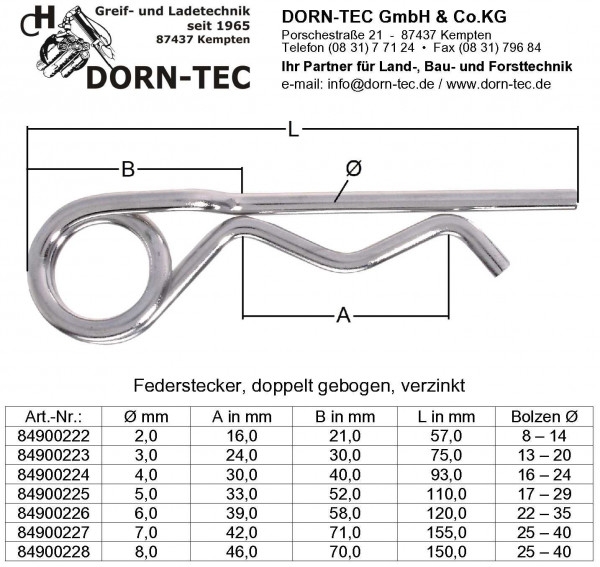 FEDERSTECKER 7,0 x 155,0 doppelt gebogen, verzinkt