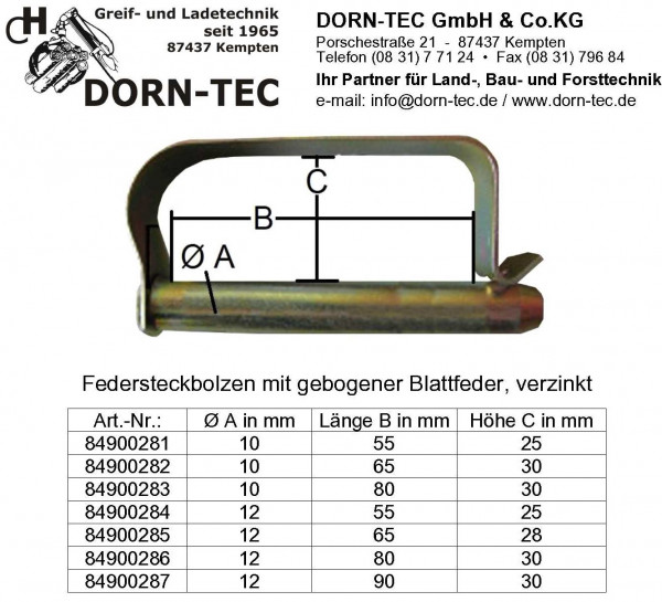 FEDERSTECKBOLZEN 12x90 verzinkt mit gebogener Blattfeder