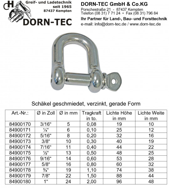 SCHÄKEL gerade, verzinkt, 1/4" 6mm