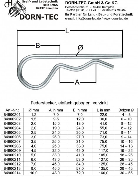 FEDERSTECKER 3,0 x 73,0 einfach gebogen, verzinkt