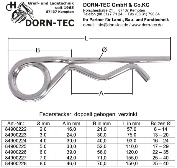 FEDERSTECKER 4,0 x 93,0 doppelt gebogen, verzinkt