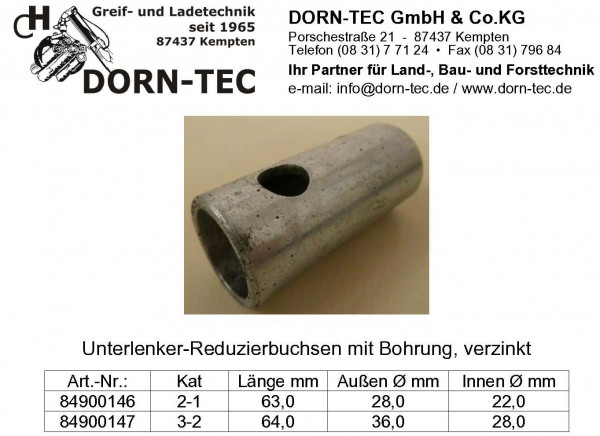 UNTERLENKER-REDUZIERBUCHSE mit Bohrung für Splint Kat. 3-2