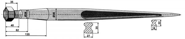 Ballenspieß 1100mm, Gewinde M22 Ø 36mm